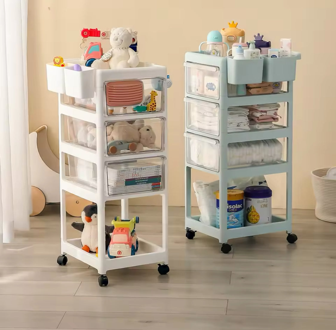 4 Layer Movable Living Room Trolley, Multi Purpose Storage Cart with Wheels, Portable Mobile Display Shelf 4 Layer Movable Living Room Trolley, Multi Purpose Storage Cart with Wheels, Portable Mobile Display Shelf